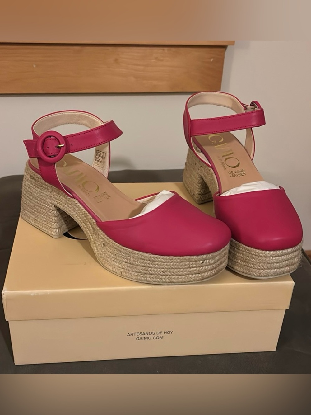 GAIMO Fuchsia Espadrille Block Heel Sandals